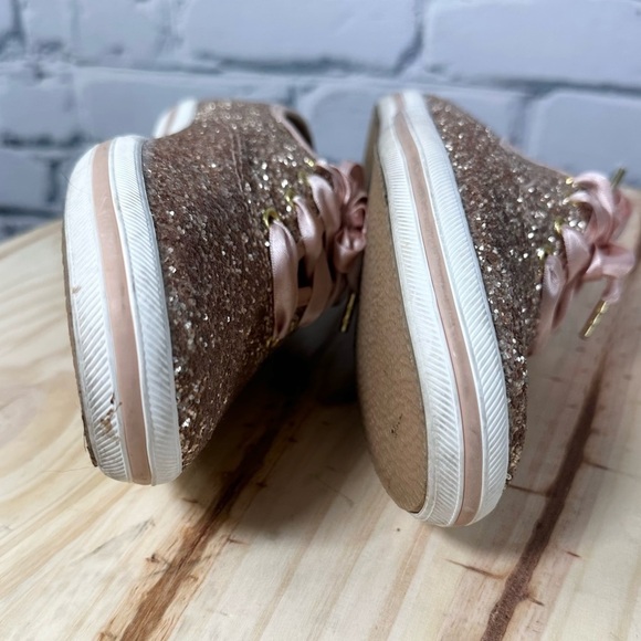 Keds X Kate Spade New York Champion Pink Rose Gold Glitter Sneakers Size 8.5 - Picture 6 of 9